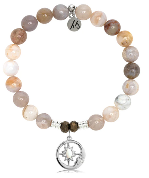 Stone Bracelet with Moonlight Sterling Silver Charm