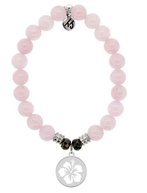 Stone Bracelet with Hibiscus Flower Sterling Silver Charm
