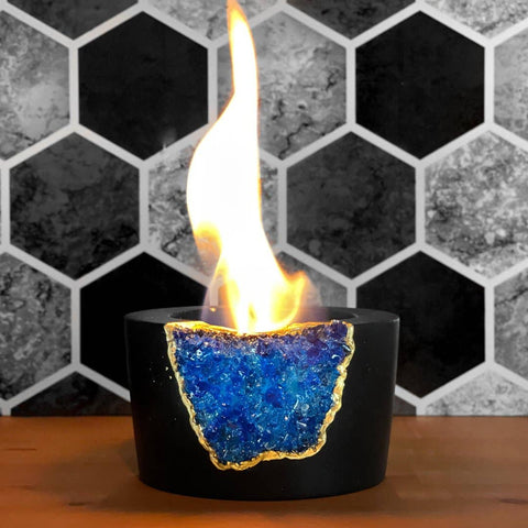 Tabletop Fire Pit Black Base Blue Glass