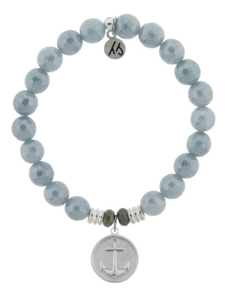 Stone Bracelet with Anchor Sterling Silver Charm