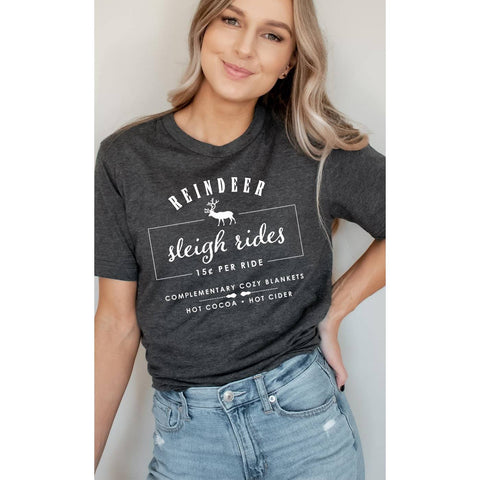 Reindeer Sleigh Rides Graphic Tee Heather Charcoal