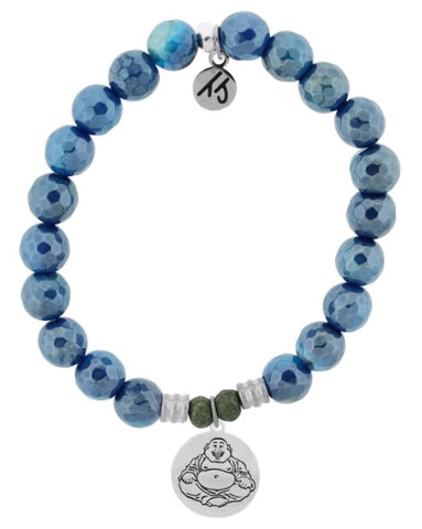 Stone Bracelet with Happy Buddha Sterling Silver Charm