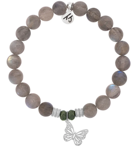 Stone Bracelet with Butterfly Sterling Silver Charm
