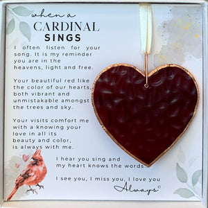 When A Cardinal Sings Memorial Stained Red Glass Heart 4900