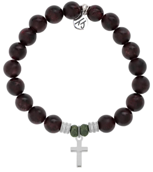 Stone Bracelet with Cross Sterling Silver Charm