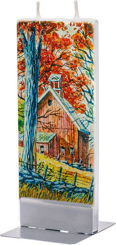 Flat Handmade Candle - Red Barn in Fall Trees