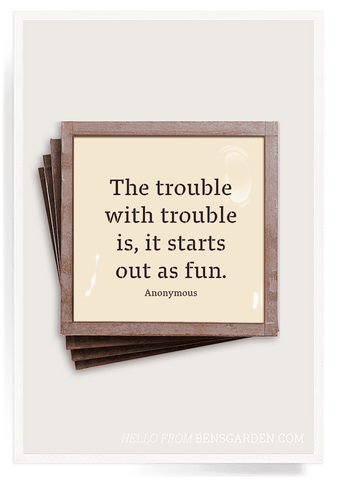 The Trouble With Trouble Copper & Glass Coasters, Set of 4