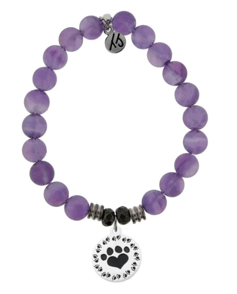 Stone Bracelet with Paw Print Sterling Silver Charm