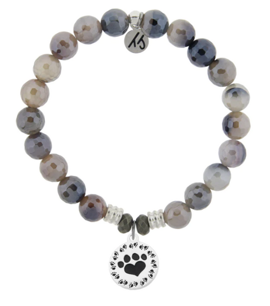 Stone Bracelet with Paw Print Sterling Silver Charm