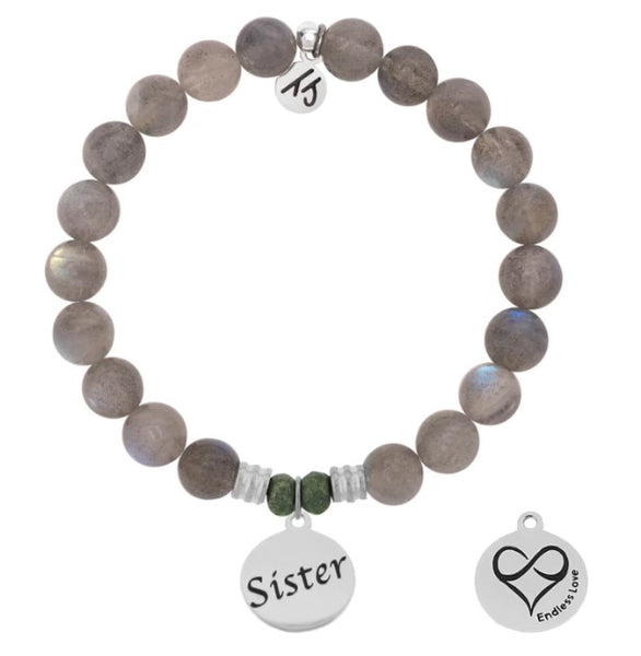 Endless Love Stone Bracelet with Sister Sterling Silver Charm