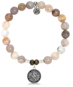 Stone Bracelet with Saint Christopher Sterling Silver Charm