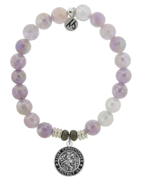 Stone Bracelet with Saint Christopher Sterling Silver Charm