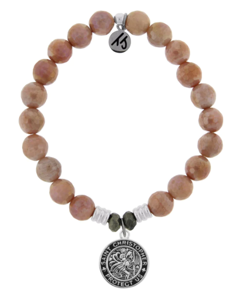 Stone Bracelet with Saint Christopher Sterling Silver Charm
