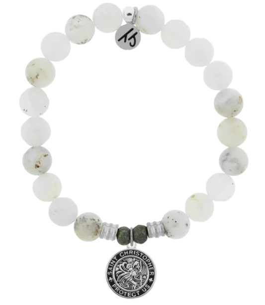 Stone Bracelet with Saint Christopher Sterling Silver Charm