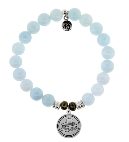 Stone Bracelet with Teacher Sterling Silver Charm